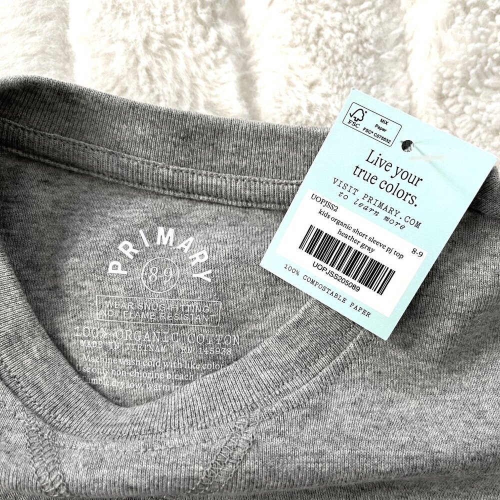 NWT Kids Primary Pajama PJ Top (Gray) 8-9Y - Picture 2 of 4